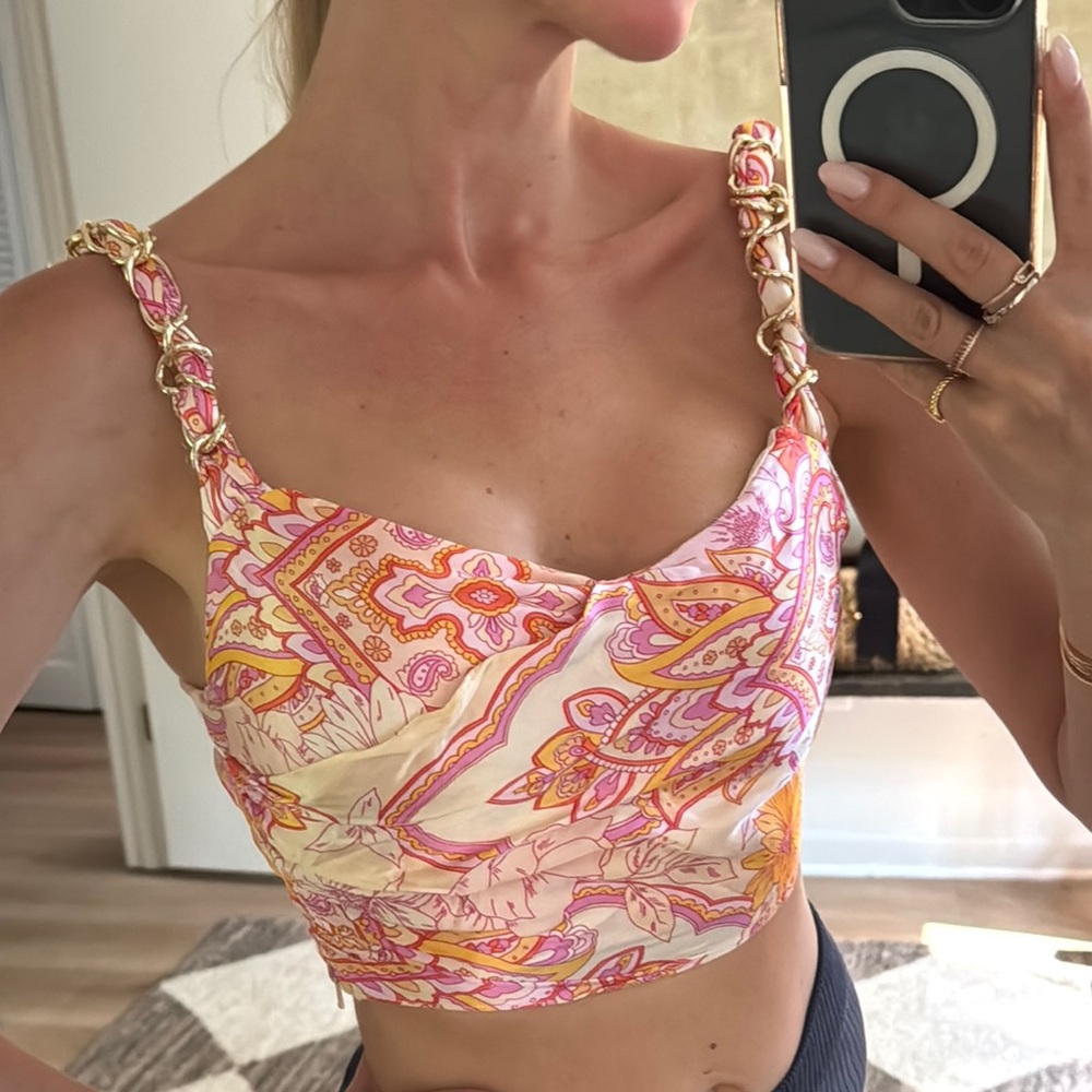 Zara Pink and Orange Crop Bustier Tank Top